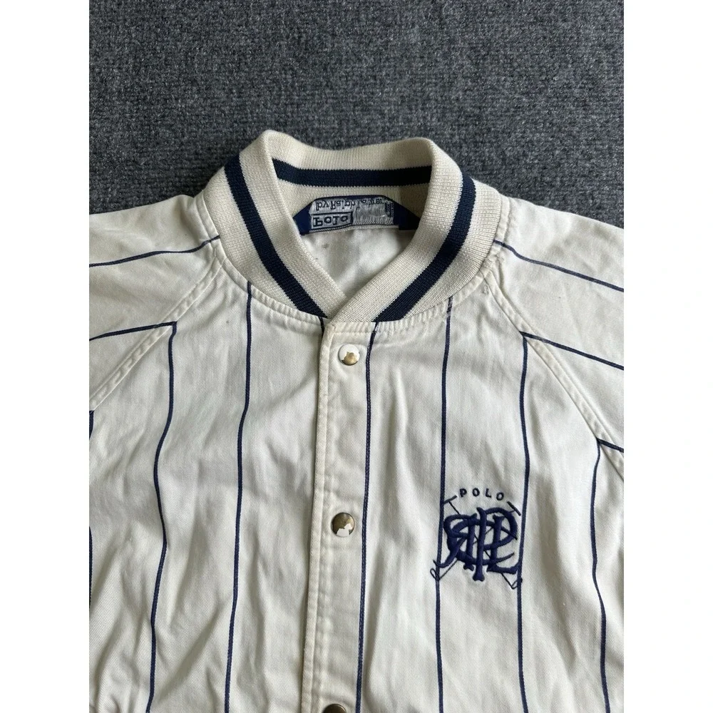 Mens 90s Polo by Ralph Lauren Striped Snap Front Bomber Jacket, Size M